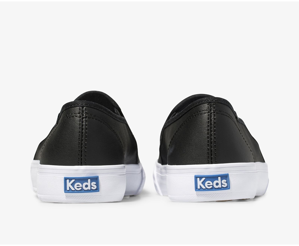 Keds Slip Ons Black - Double Decker Leather - Womens EFNPMK-603